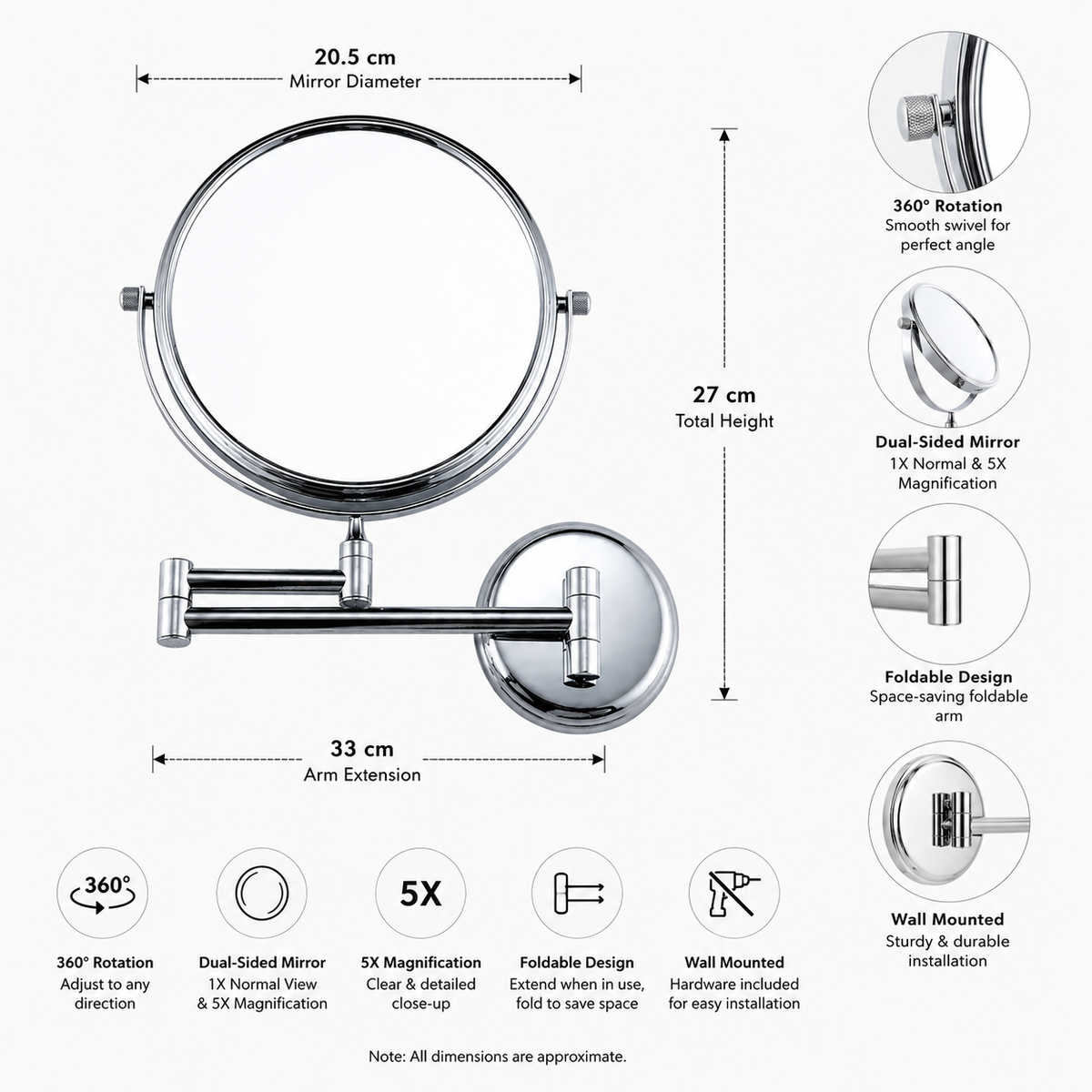 Premium Wall-Mounted Adjustable Bathroom Mirror